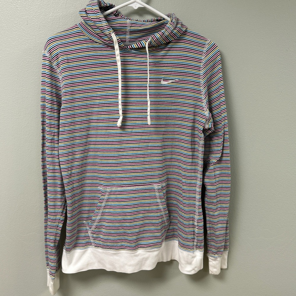 Nike Striped Multicolor Pullover Hoodie - White Drawstrings